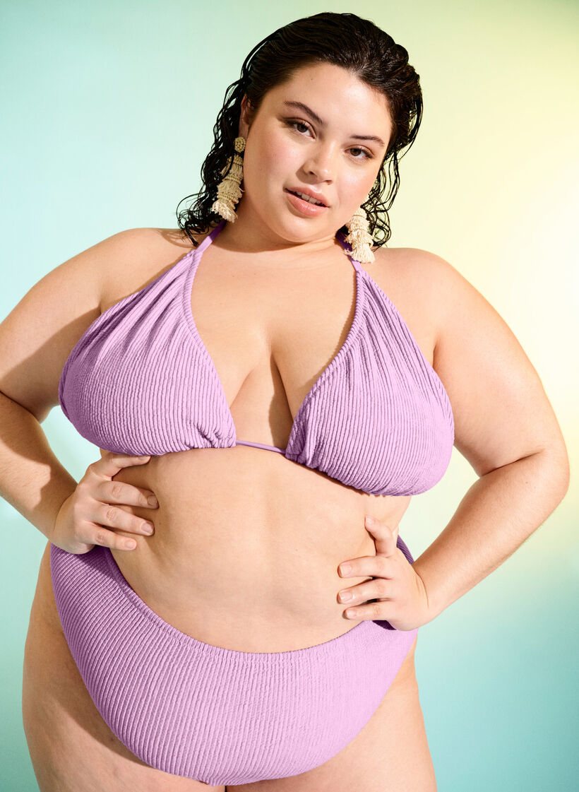 Biustonosz trójkatny od bikini z krepa, Fioletowy, Image image number 0