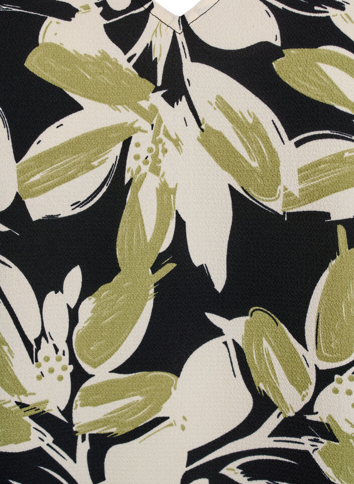 Wzorzysty top z dekoltem w serek, Czarne, Packshot image number 2