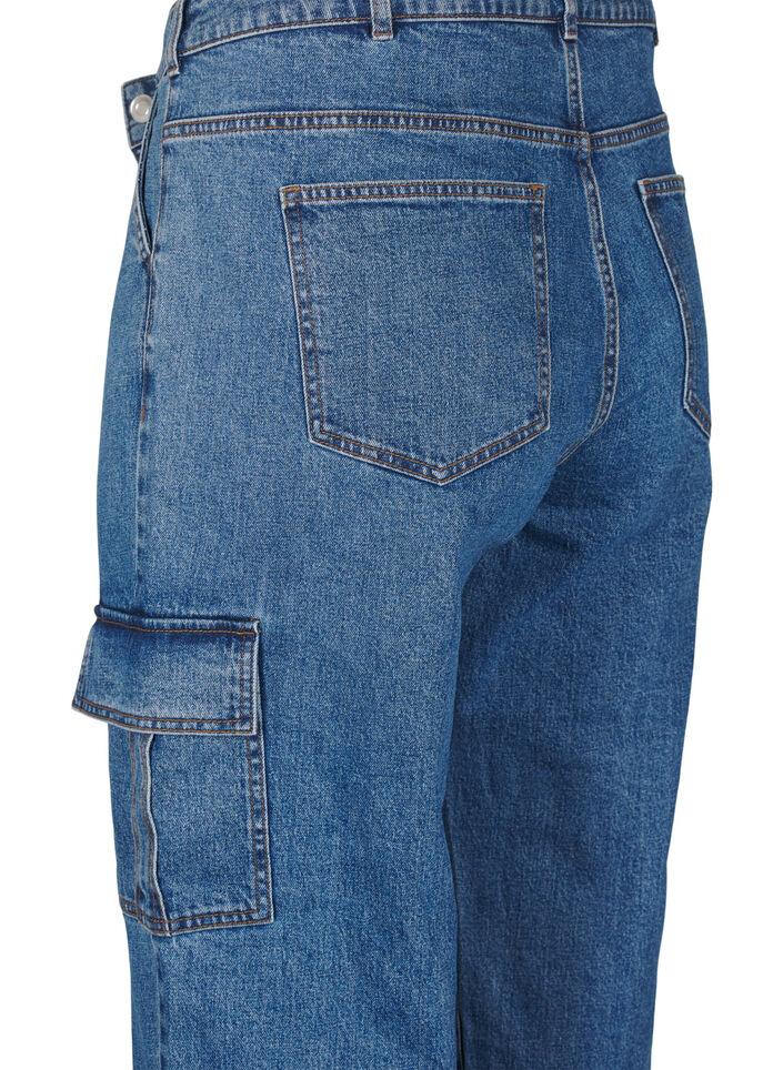 Jeansy cargo z wysokim stanem, Blue Denim, Packshot image number 3