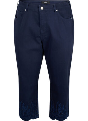 Wysokie spodnie 3/4 z haftem angielskim, Night Sky, Packshot image number 0