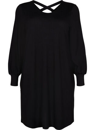 Sukienka z dlugimi rekawami i detalami z tylu, Black, Packshot image number 0