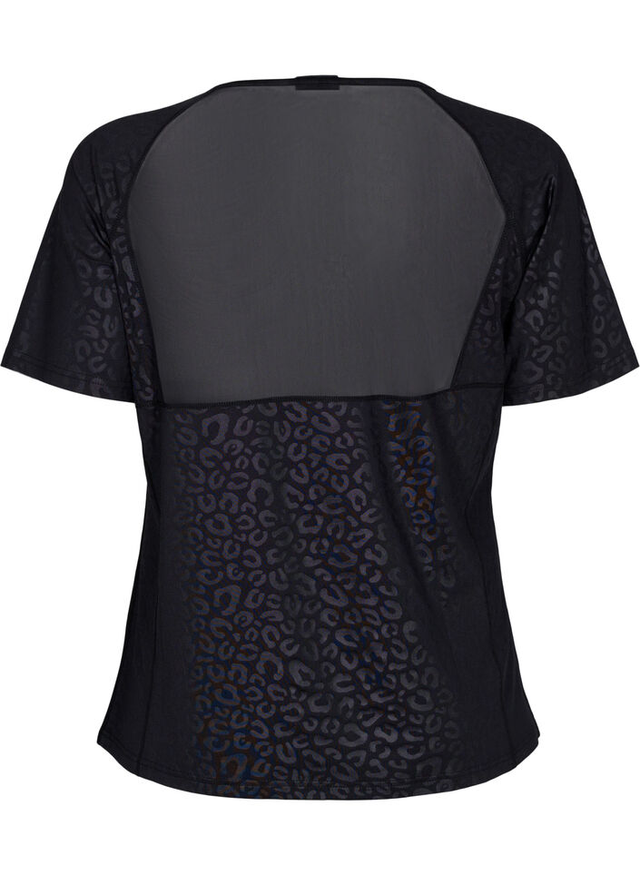 Workout t-shirt with print and mesh, Black, Packshot image number 1
