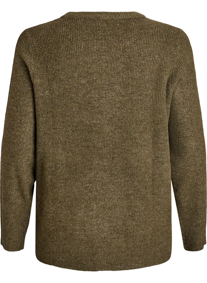 Melanzowa dzianinowa bluzka z okraglym dekoltem, Zielony, Packshot image number 1