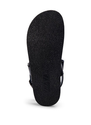 Szerokie skórzane sandaly z regulowanymi paskami, Black, Packshot image number 5