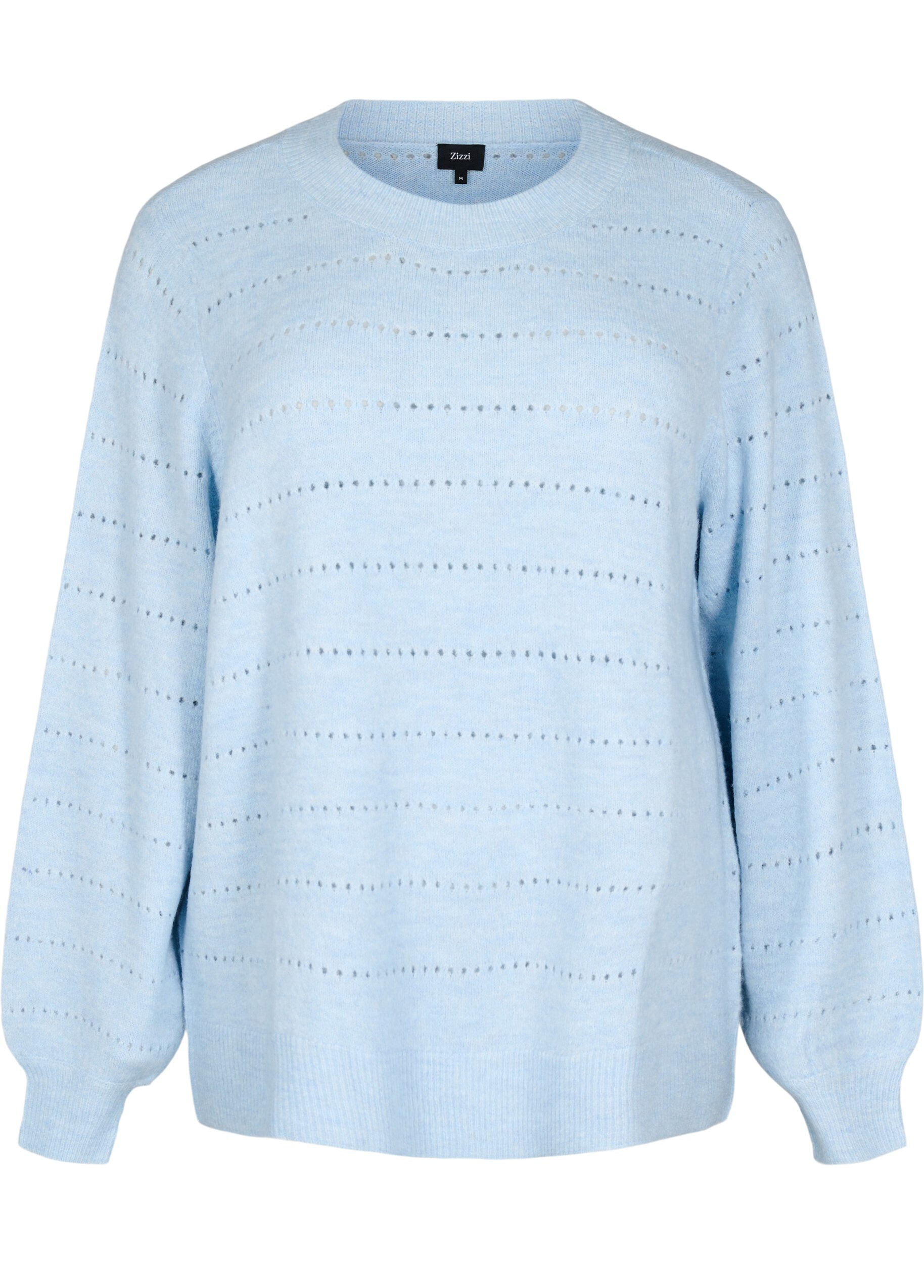 Zizzi Dzianinowa bluzka z okraglym dekoltem i koronkowym wzorem, Cashmere Blue Mel., Packshot image number 0