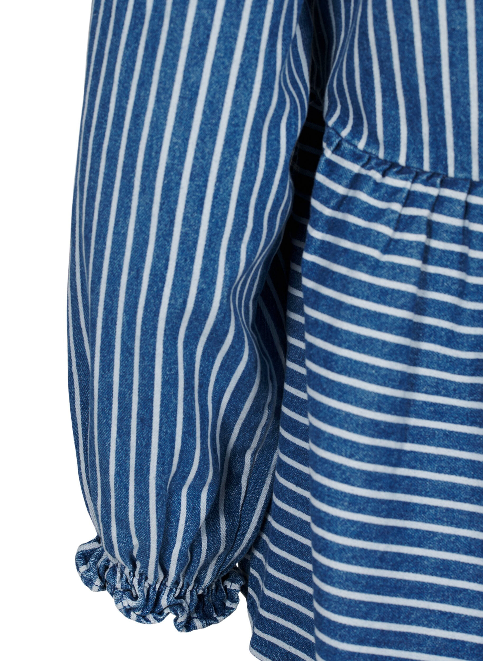 Zizzi Dzinsowa bluzka w paski z wiazaniem z przodu, Niebieskie, Packshot image number 3