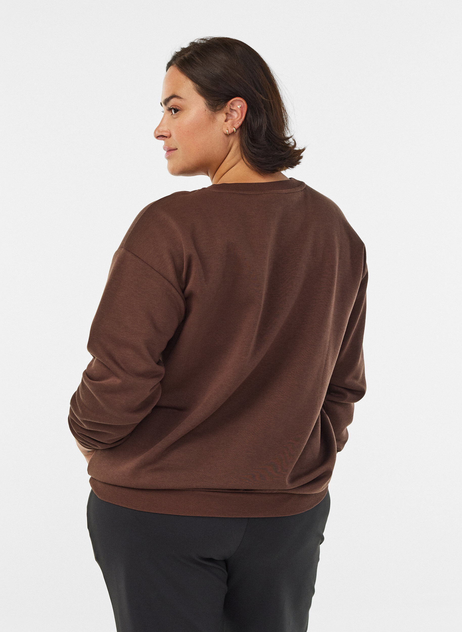 ZizziBluza z wyszywanym tekstem, Brązowy, Model image number 2