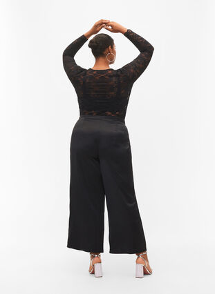 Satynowe spodnie z szerokimi nogawkami, Black, Model image number 1