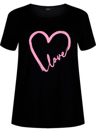Bawelniana koszulka z okraglym dekoltem i nadrukiem, Black W. Heart L., Packshot image number 0