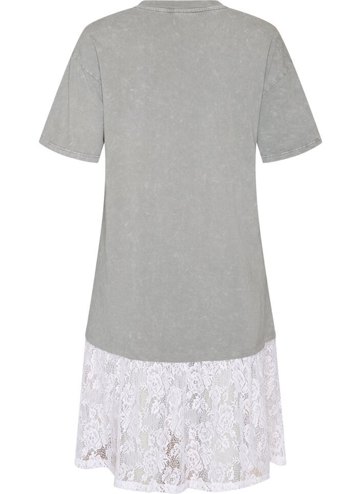 Luzna sukienka T-shirtowa z koronkowym wykonczeniem, Szary, Packshot image number 1