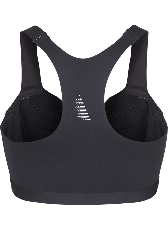Biustonosz sportowy z zapieciem z przodu i wysokim wsparciem, Czarne, Packshot