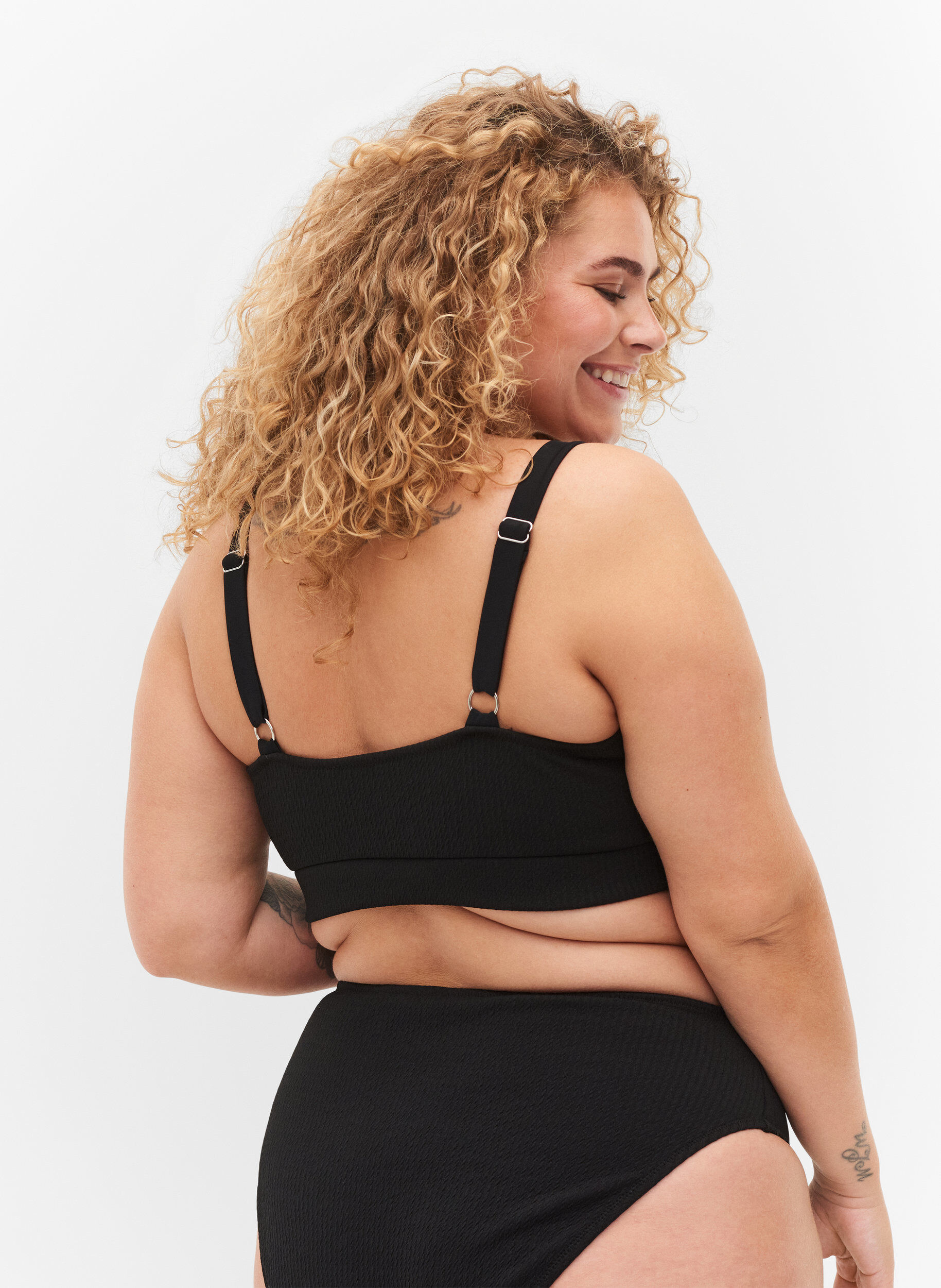 Zizzi Crepe texture bikini top, Black, Model image number 1