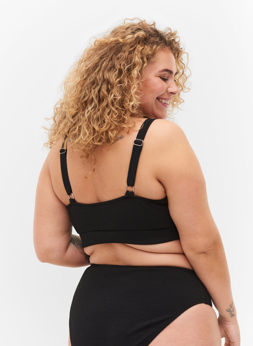 Crepe texture bikini top, Black, Model image number 1