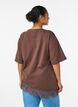 T-shirt z asymetrycznym koronkowym wykonczeniem, Brązowy, Model image number 2