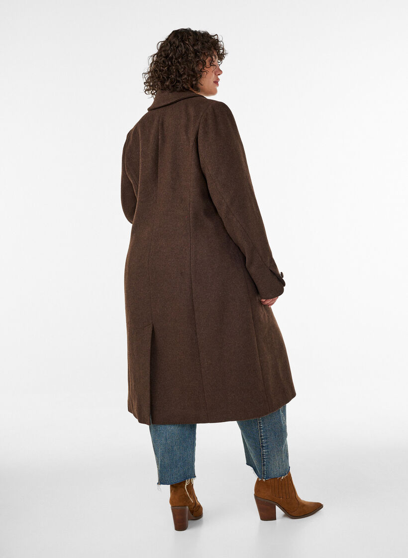 Plaszcz z domieszka welny z klapami i guziki, Brązowy, Model image number 2
