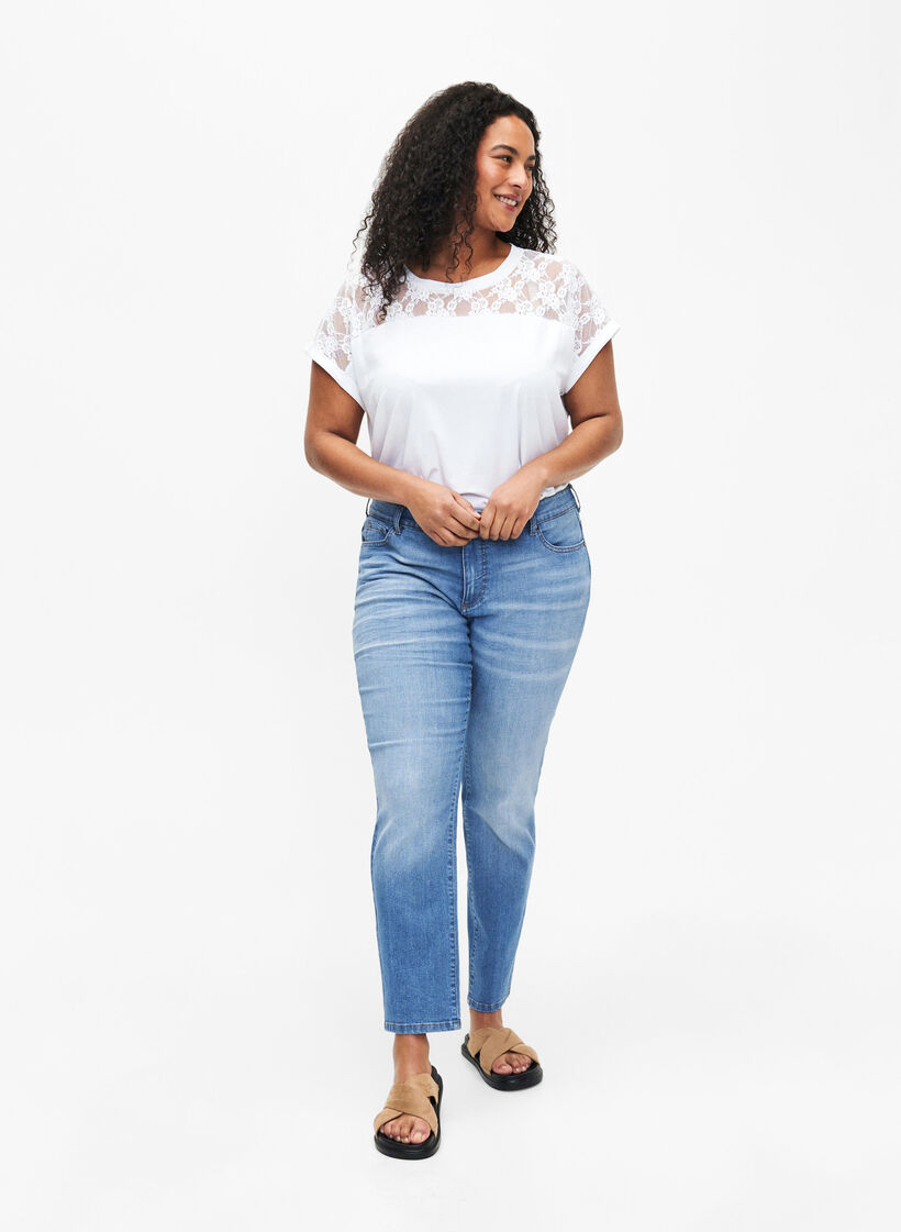 Bawelniana koszulka z krótkim rekawem i koronka, Bright White, Model image number 1