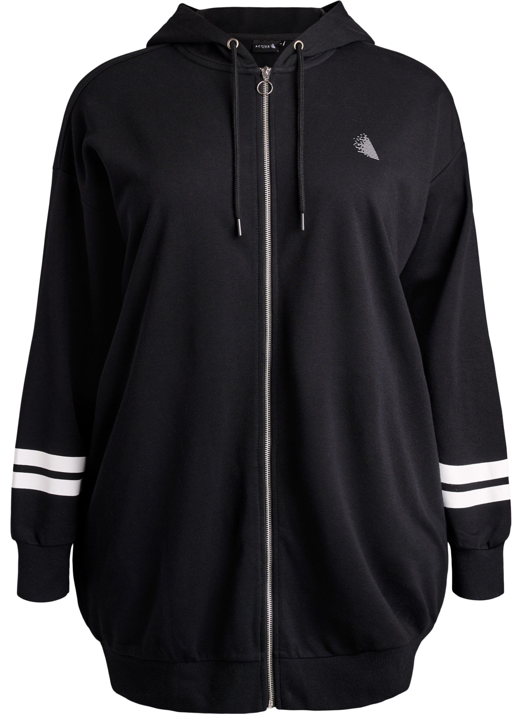 Zizzi Dlugi kardigan dresowy z nadrukowanymi detalami, Czarne, Packshot image number 0