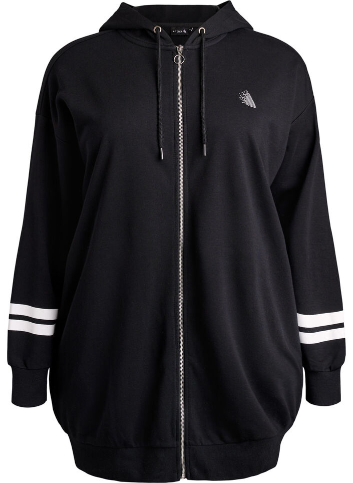 Dlugi kardigan dresowy z nadrukowanymi detalami, Czarne, Packshot image number 0