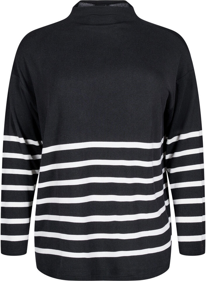 Bluzka z wysokim dekoltem i dlugimi rekawami, Czarne, Packshot image number 0