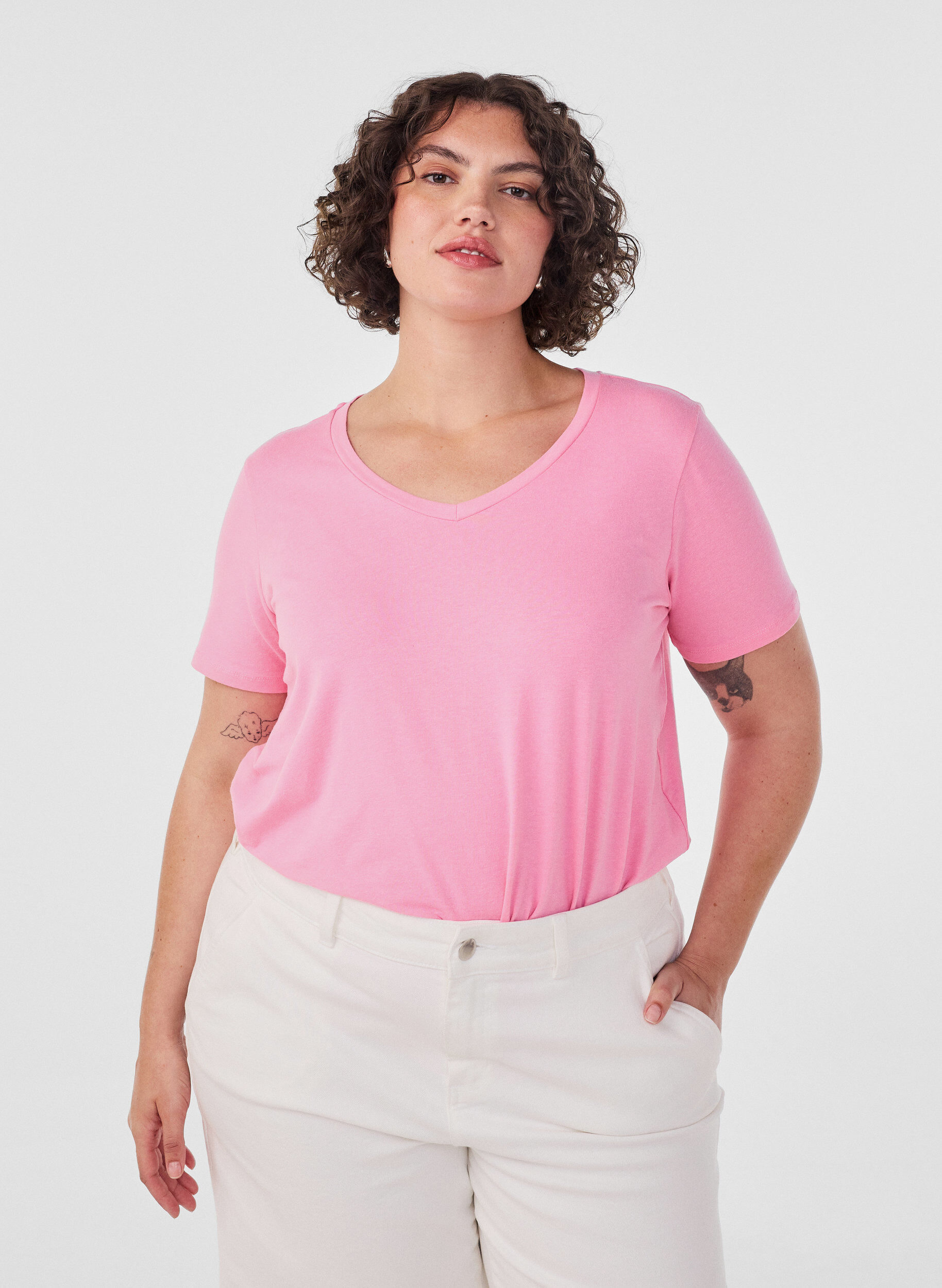 Podstawowa, gladka bawelniana koszulka, R&oacute;żowy, Model
