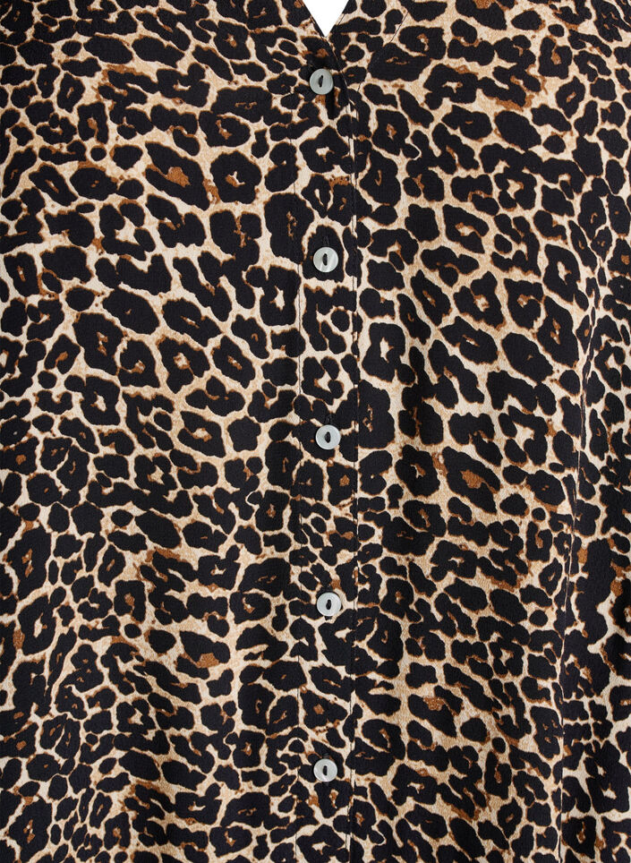 Wzorzysta wiskozowa sukienka midi z dlugim rekawem, Brązowy, Packshot image number 2