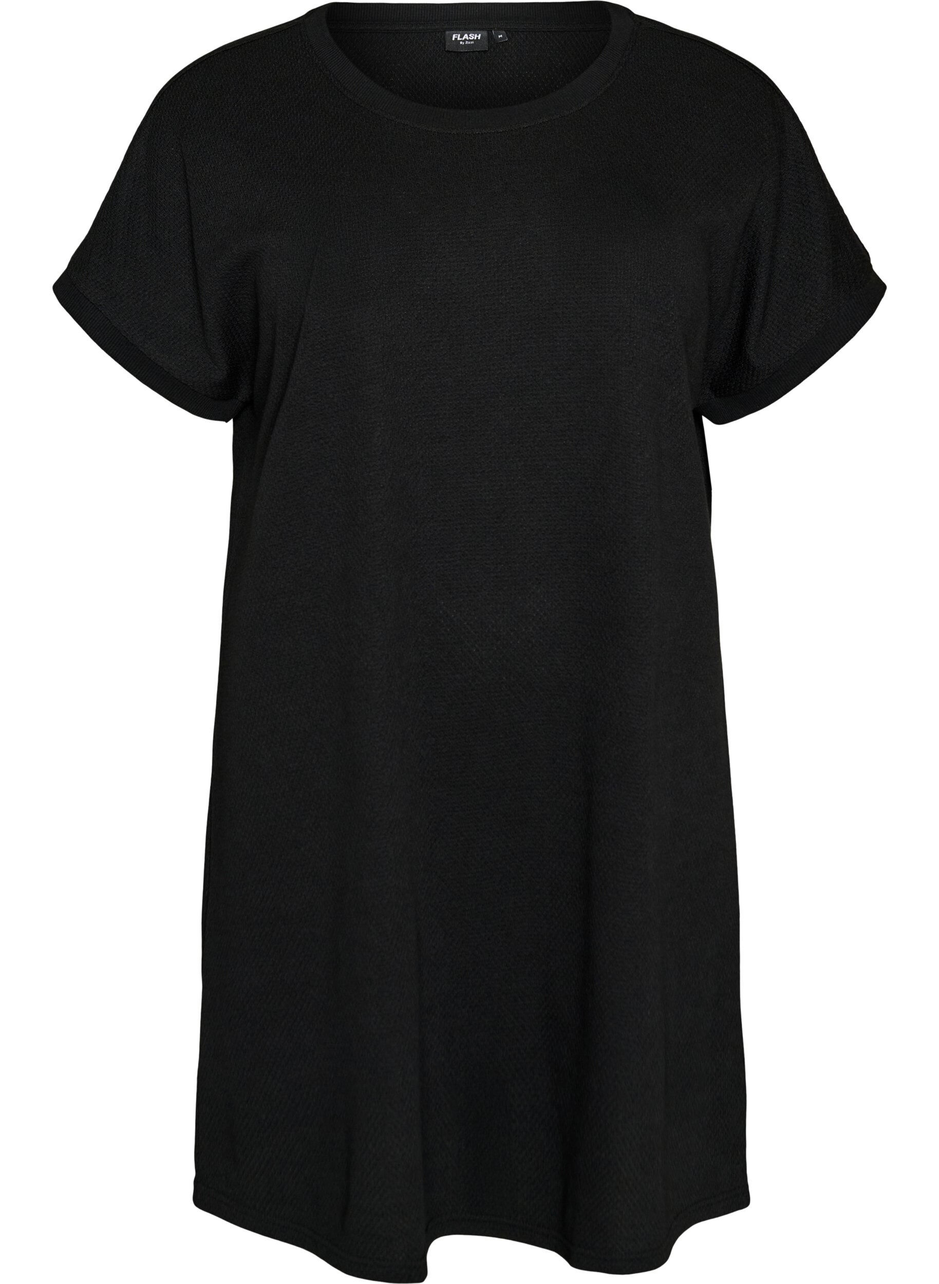 Zizzi Kr&oacute;tkiej, dzianej sukienki z okraglym dekoltem, Czarne, Packshot image number 0