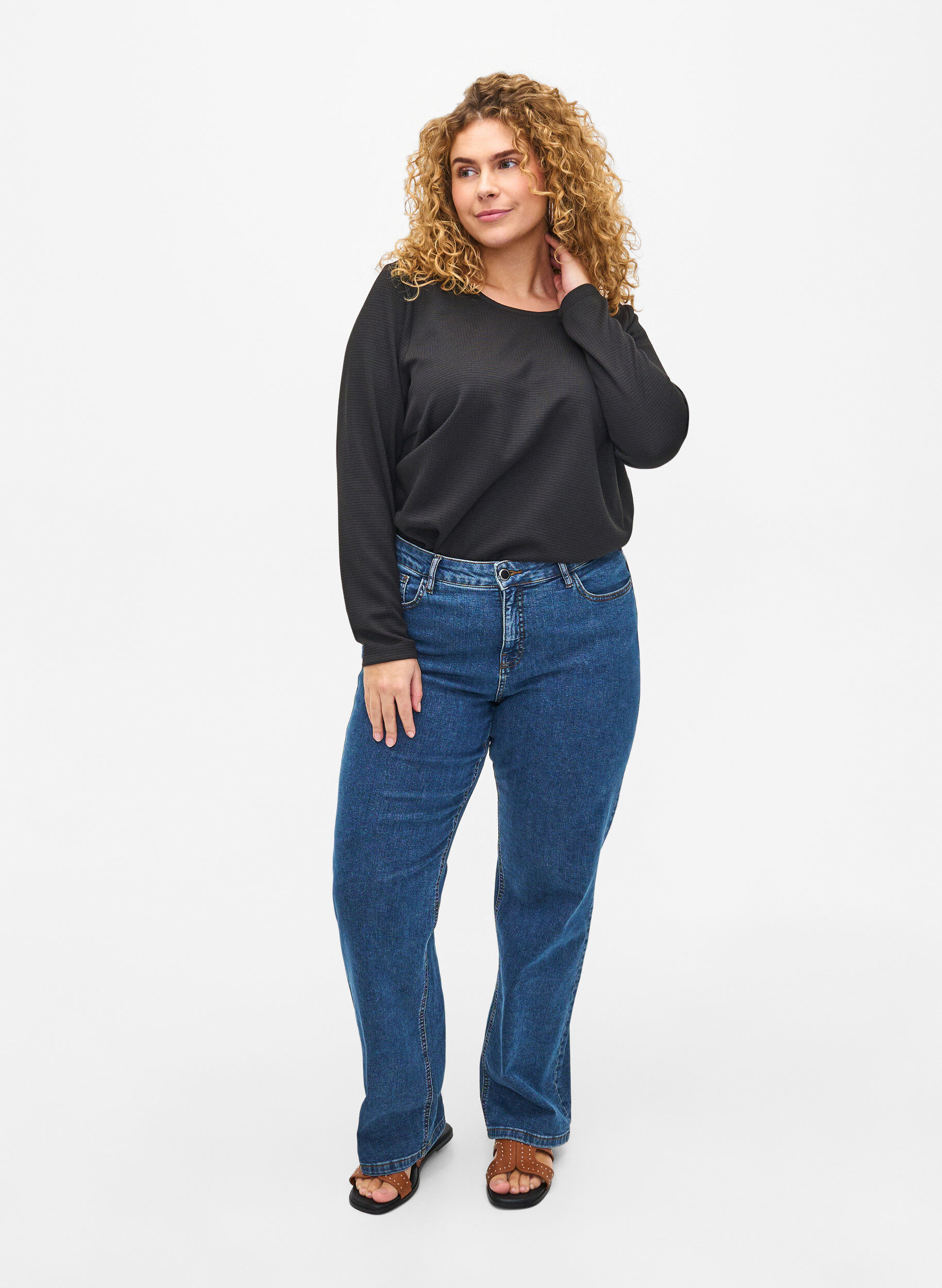 Zizzi Teksturowana trapezowa bluzka, Black, Model image number 2