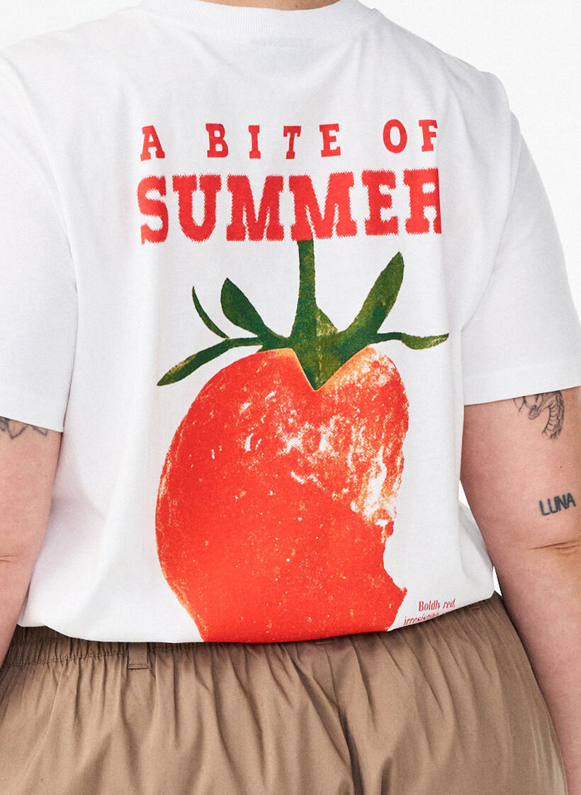 Bawelniana koszulka z nadrukiem, Biały, Model image number 3