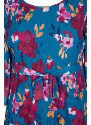 Wzorzysta plisowana sukienka z wiazaniem, Blue Coral Flower, Packshot image number 2