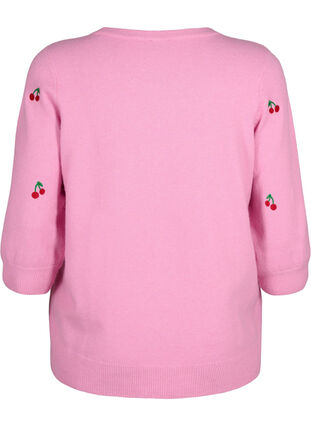 Dzianinowa bluzka z rekawem 3/4 z wisnia, B.Pink/Wh.Mel/Cherry, Packshot image number 1