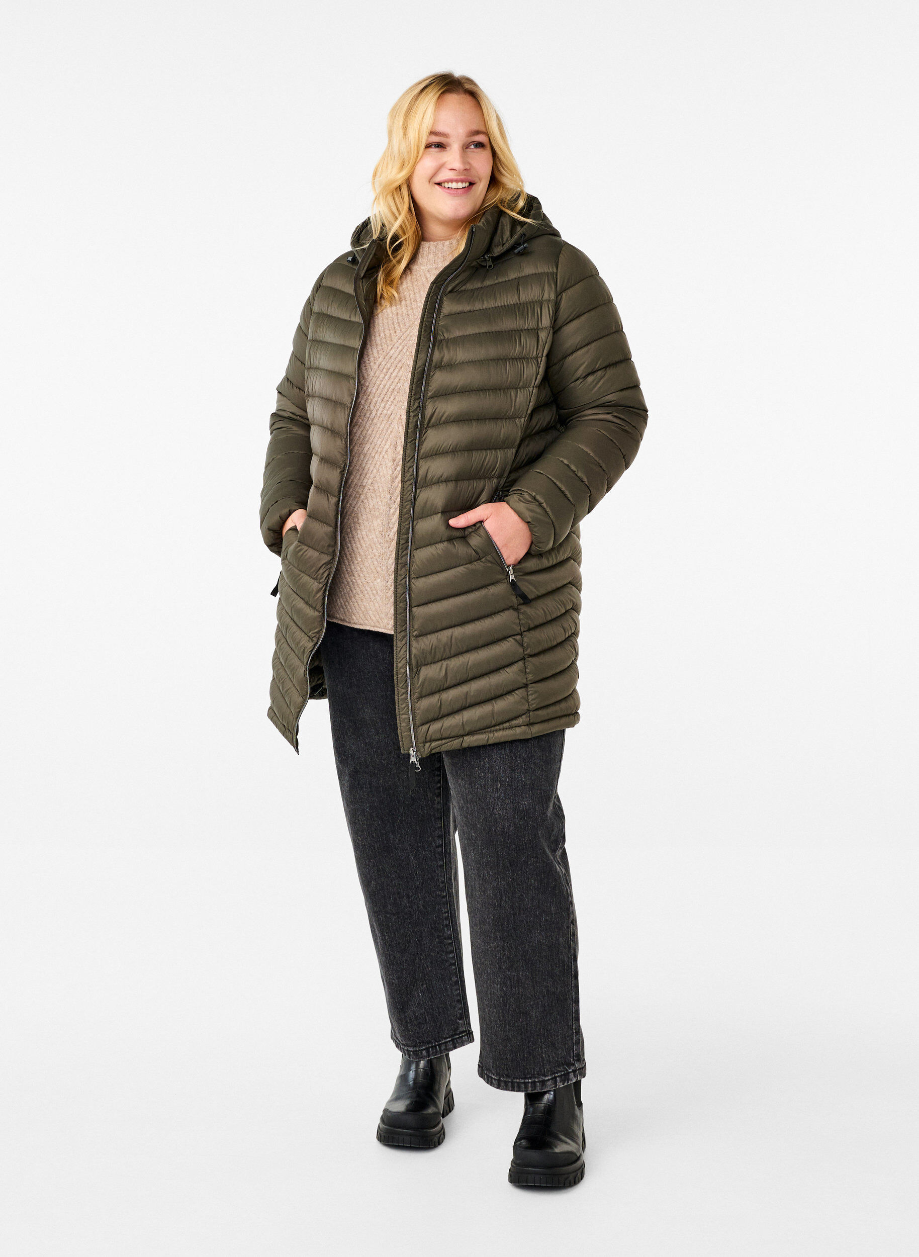 Zizzi Lekka kurtka z kieszeniami i odpinanym kapturem, Zielony, Model image number 1