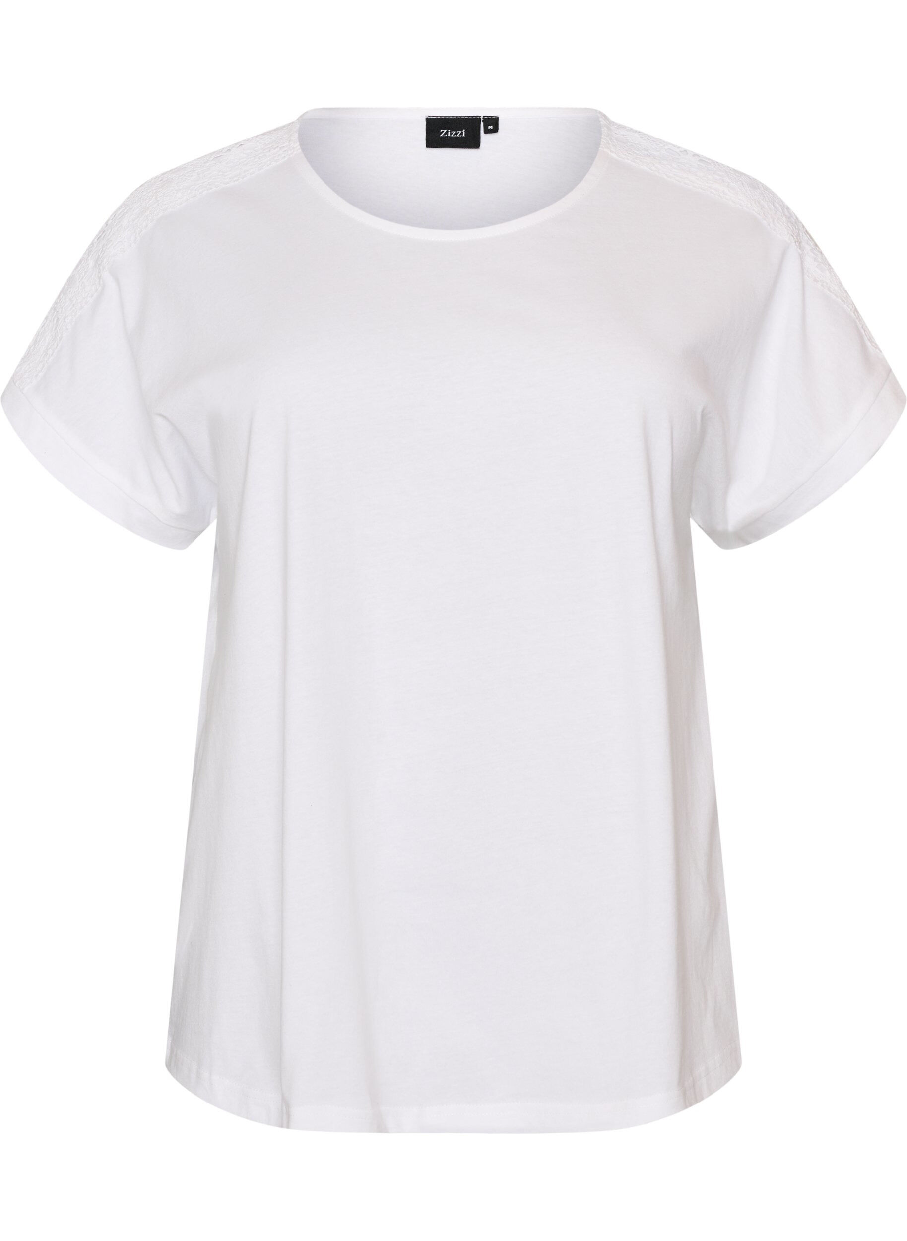 ZizziBawelniany T-shirt z szydelkowym detalem, Biały, Packshot image number 0