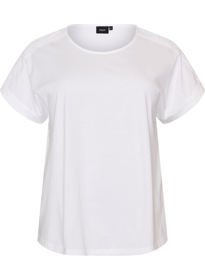 Bawelniany T-shirt z szydelkowym detalem, Biały, Packshot image number 0