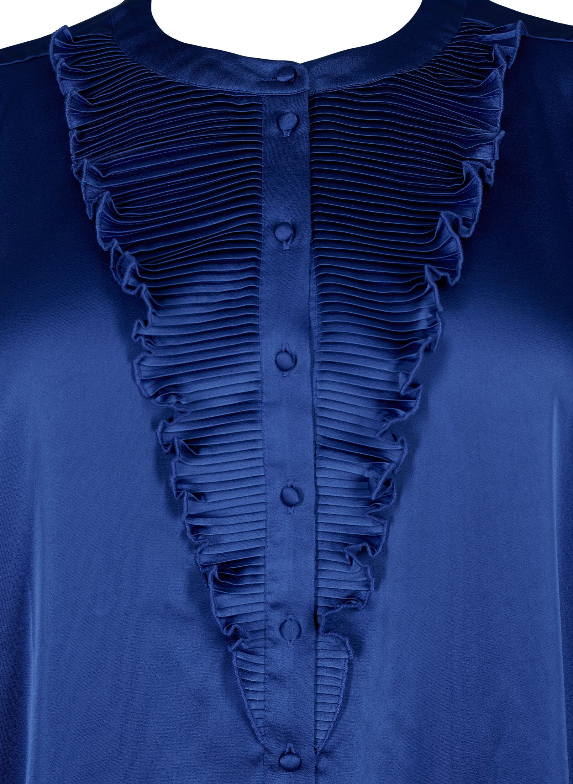 Zizzi Satynowa bluzka koszulowa z falbanami, Deep Ultramarine, Packshot image number 2