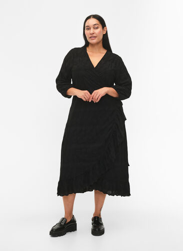 Flash - Kopertowa sukienka z rekawem 3/4, Black, Model image number 0