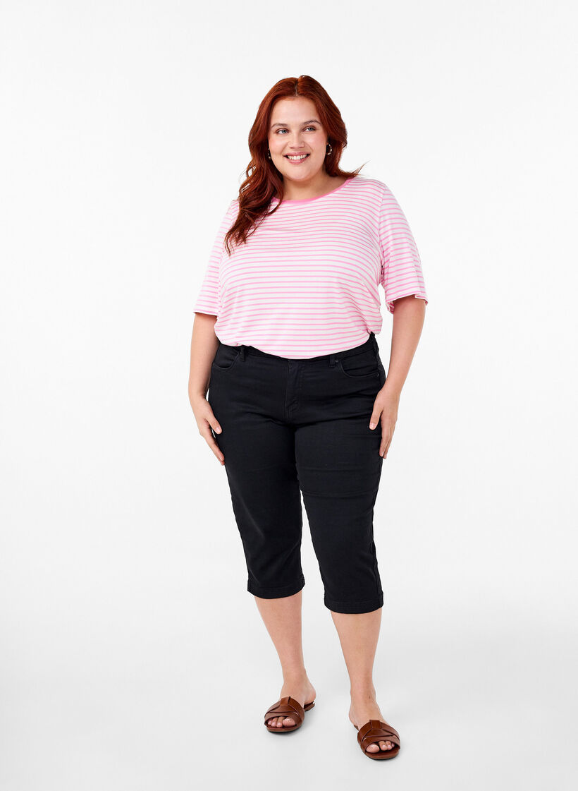 T-shirt w paski z lyocellu z okraglym dekoltem, Czerwony, Model image number 1