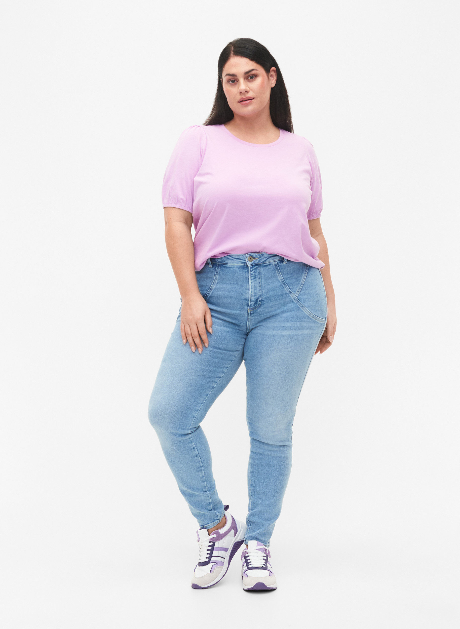 Zizzi High waisted Amy jeans with super slim fit, Light blue, Model image number 0