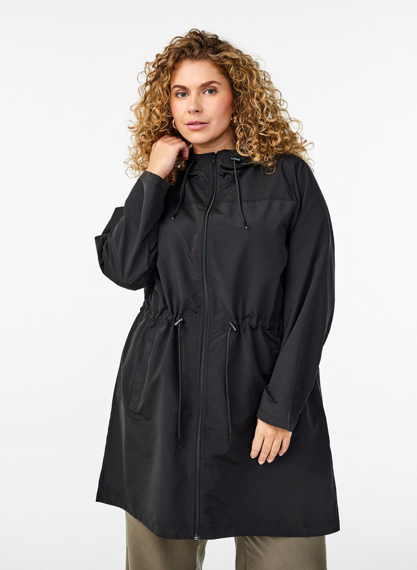 Lekka kurtka z kapturem, Czarne, Model image number 0
