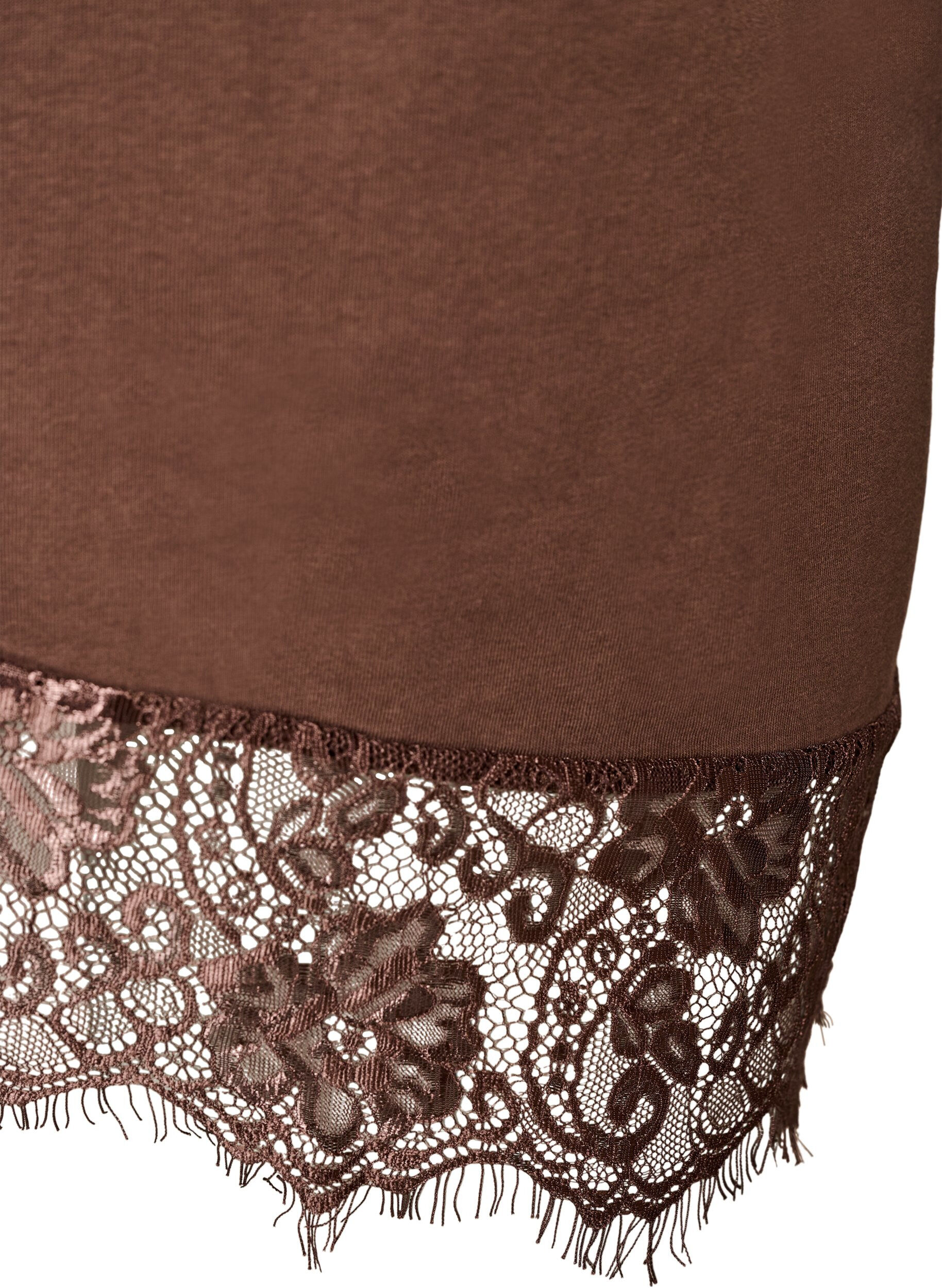 ZizziT-shirt z asymetrycznym koronkowym wykonczeniem, Brązowy, Packshot image number 3