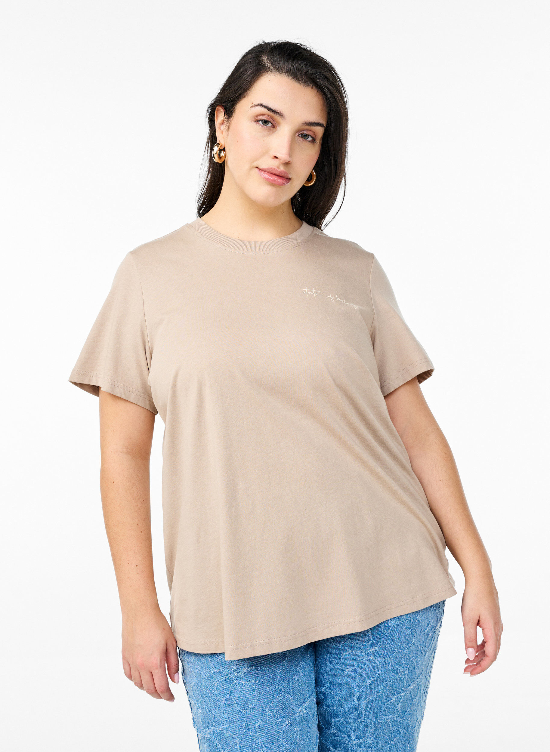 ZizziT-shirt z nadrukiem tekstowym i okraglym dekoltem, Brązowy, Model image number 0