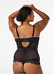 Body z siateczki z koronka i fiszbinami, Czarne, Model image number 1