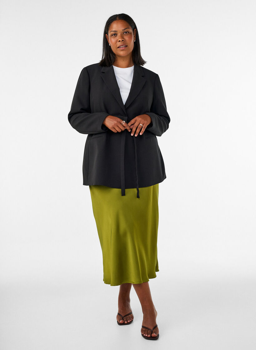 Satynowa sp&oacute;dnica midi, Zielony, Model