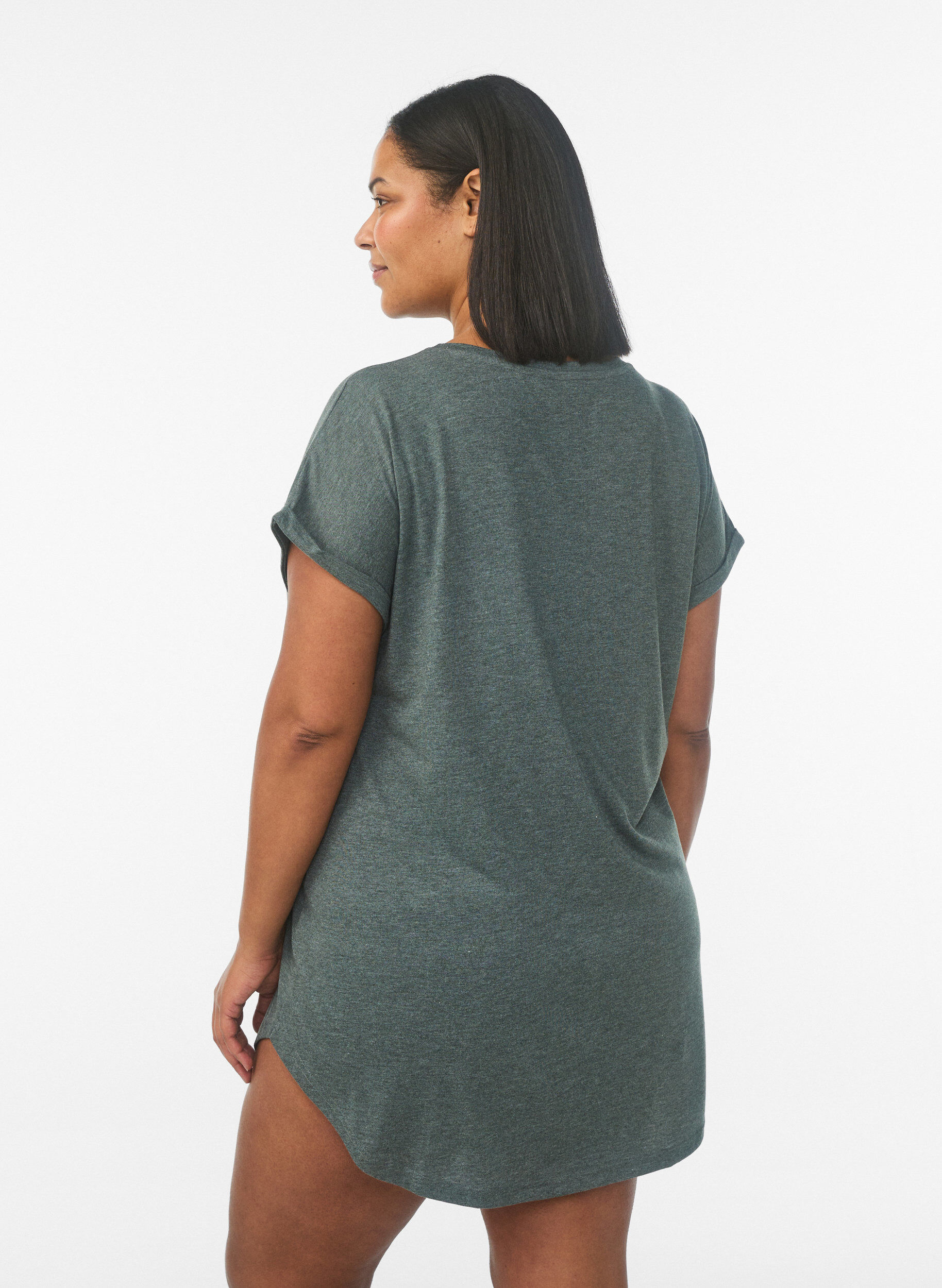 Zizzi Koszula nocna z kr&oacute;tkim rekawem i nadrukiem tekstowym, Zielony, Model image number 2