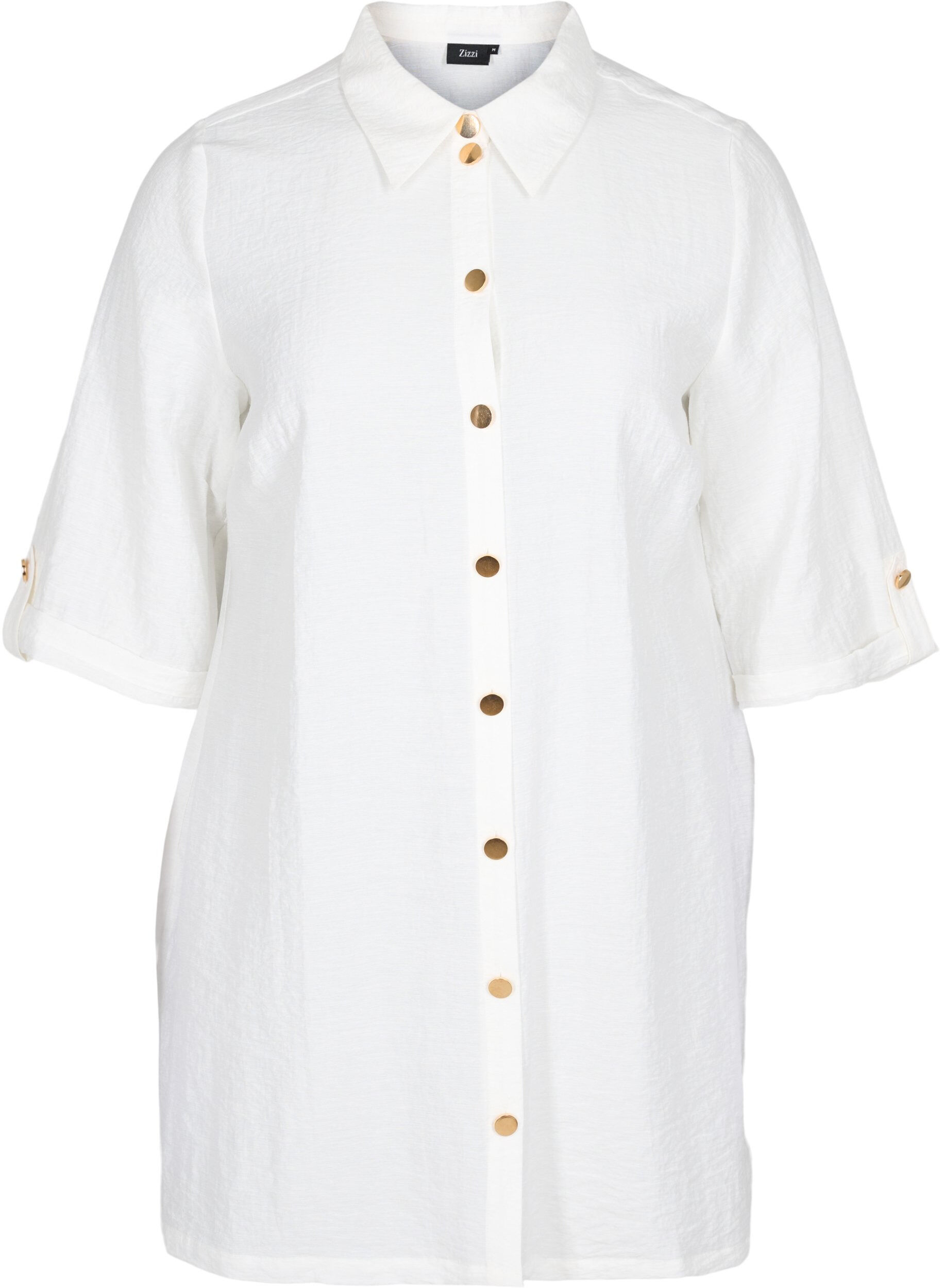 Zizzi Long shirt with 3/4 sleeves, Bright White, Packshot image number 0