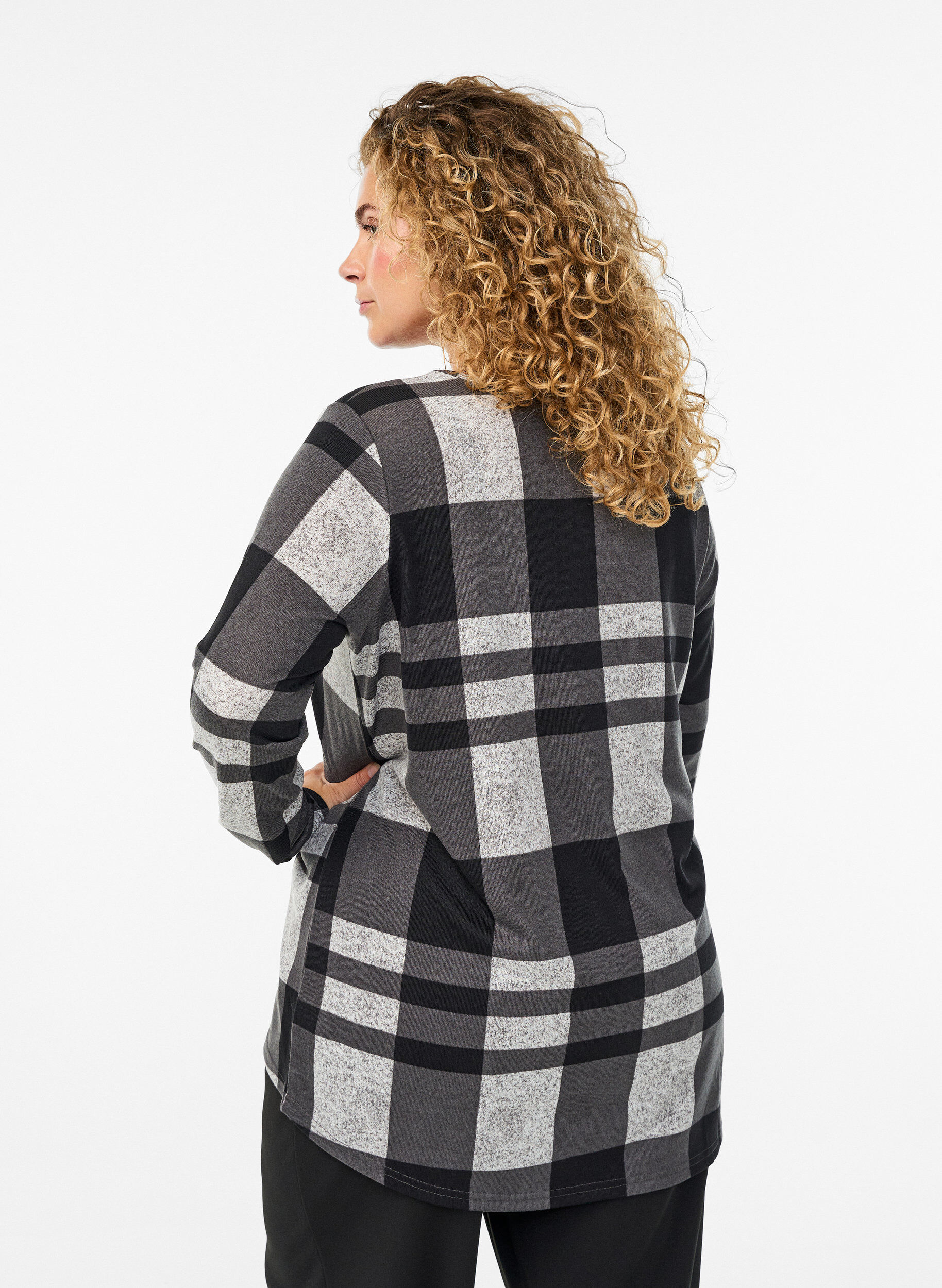 Zizzi Wzorzysta bluzka z dlugim rekawem, Szary, Model image number 2