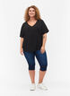 Short-sleeved viscose blouse with v-neck, Black, Model image number 2