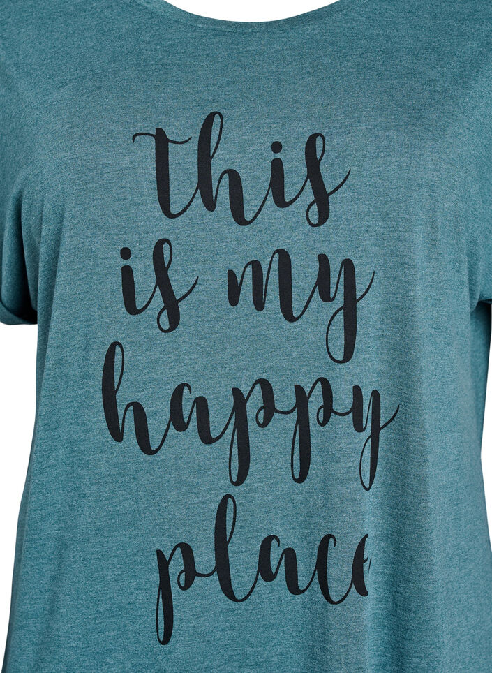 Koszula nocna z kr&oacute;tkim rekawem i nadrukiem tekstowym, Zielony, Packshot image number 2