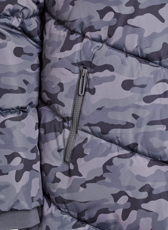 Dluga kurtka puchowa z wzorem moro, Ciemnoszary, Packshot image number 3