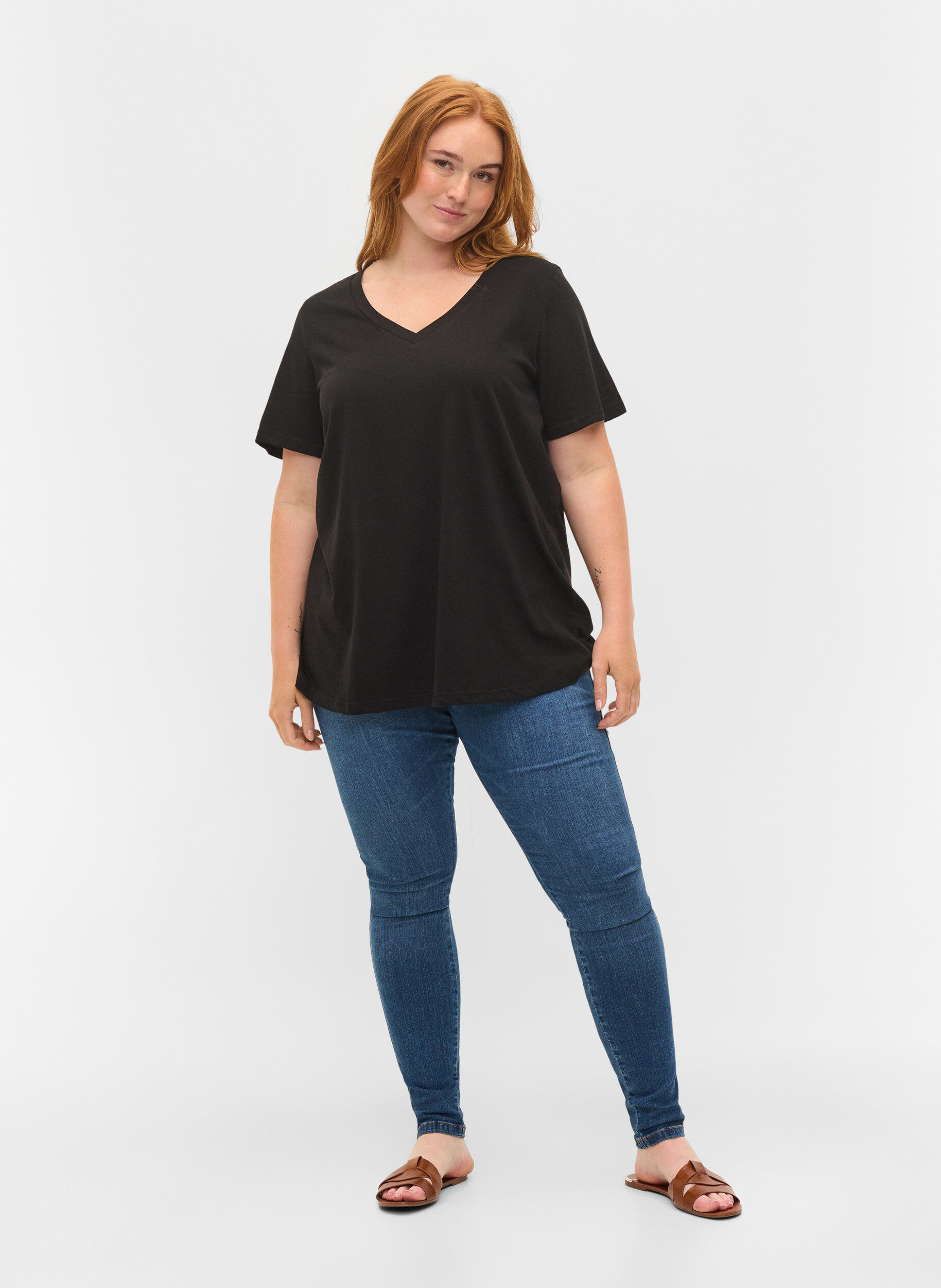 Zizzi 2-pack podstawowa koszulka bawelniana, Black/Black, Model image number 2