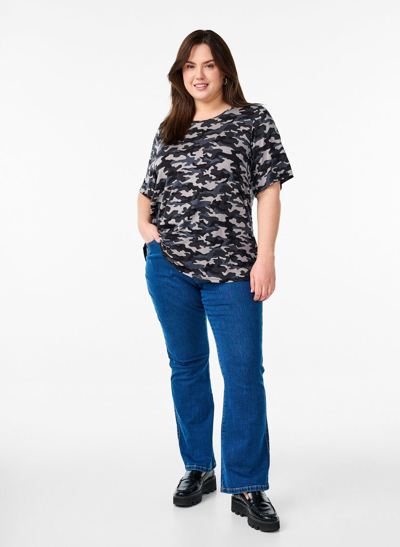 Koszulka z TENCEL™ Lyocell i paskami, Szary, Model image number 1